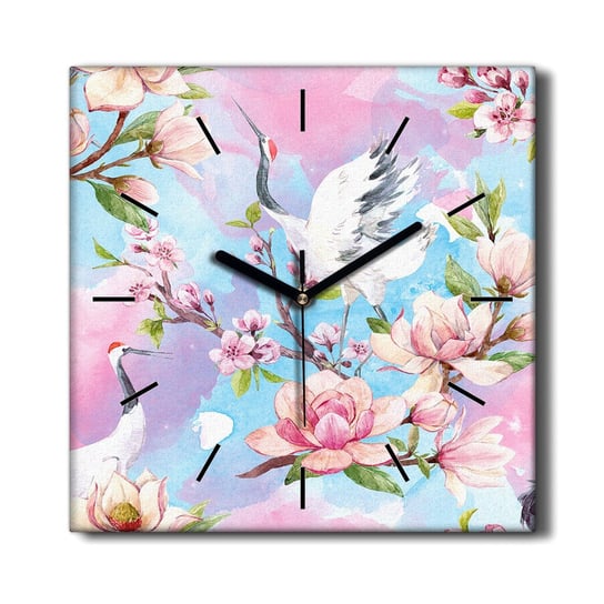 Zegar na płótnie Gałęzie kwiaty zwierzę ptak 30x30, Coloray Coloray