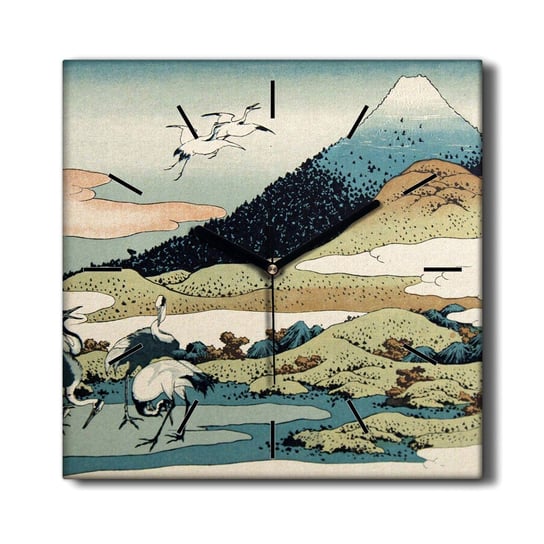 Zegar na płótnie Góra ptaki japoński styl 30x30 cm, Coloray Coloray