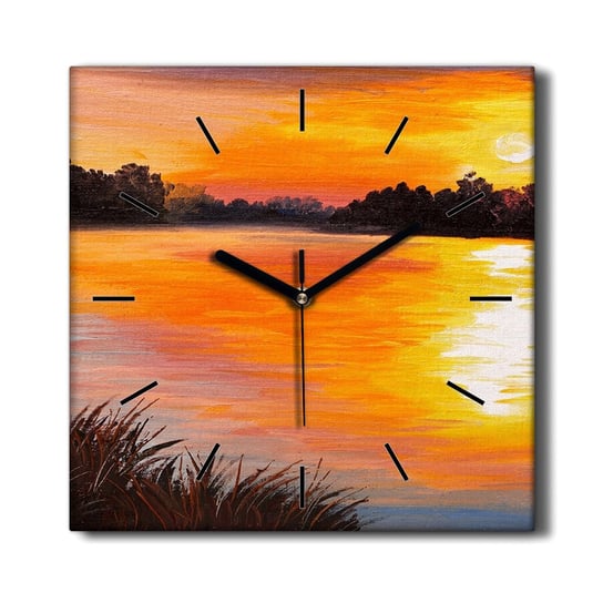 Zegar na płótnie Jezioro las zachód słońca 30x30, Coloray Coloray