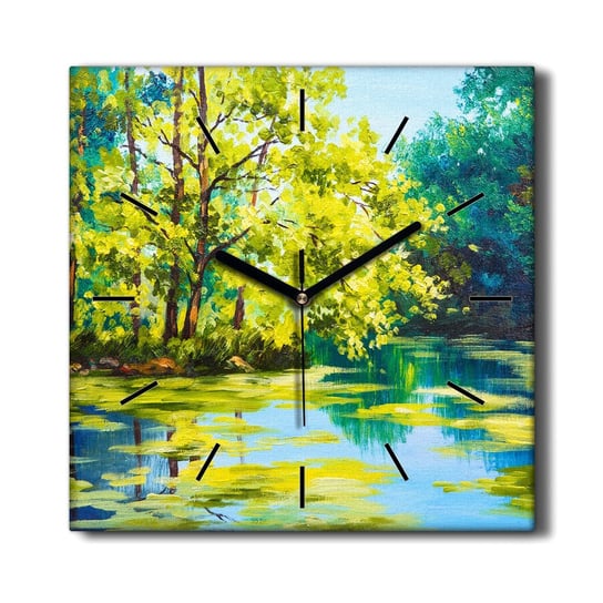 Zegar na płótnie Jezioro rzeka drzewa trawa 30x30, Coloray Coloray
