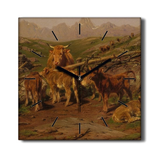 Zegar na płótnie Krajobraz zwierzęta krowy 30x30, Coloray Coloray