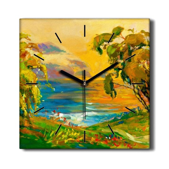 Zegar na płótnie Łąka las woda zachód słońca 30x30, Coloray Coloray