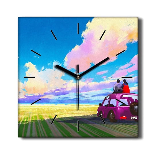 Zegar na płótnie Łąka samochód niebo para 30x30 cm, Coloray Coloray