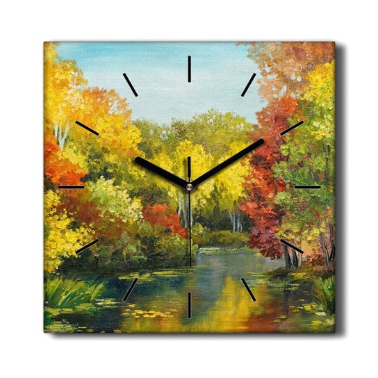 Zegar na płótnie Las rzeka drzewa niebo 30x30 cm, Coloray Coloray