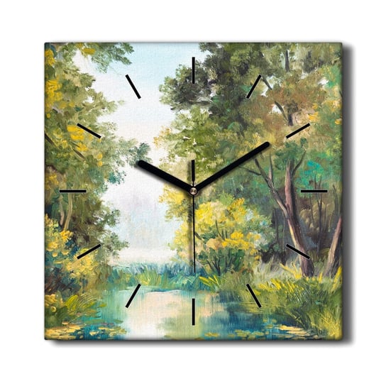 Zegar na płótnie Las woda drzewa niebo 30x30 cm, Coloray Coloray