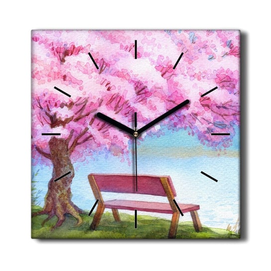 Zegar na płótnie Ławka drzewo kwiaty woda 30x30 cm, Coloray Coloray