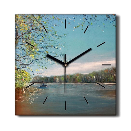 Zegar na płótnie Łódź woda rzeka drzewa 30x30 cm, Coloray Coloray