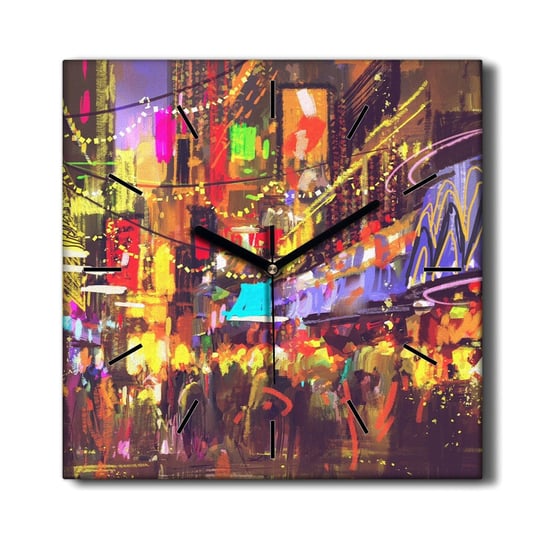 Zegar na płótnie obraz Miasto ludzie noc 30x30 cm, Coloray Coloray