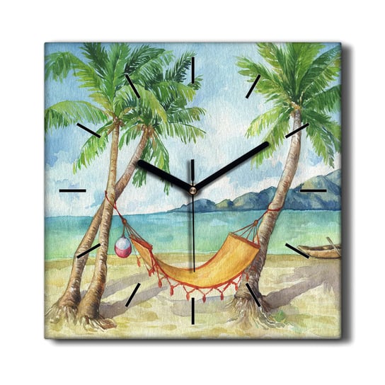Zegar na płótnie Plaża palmy morze hamak 30x30 cm, Coloray Coloray