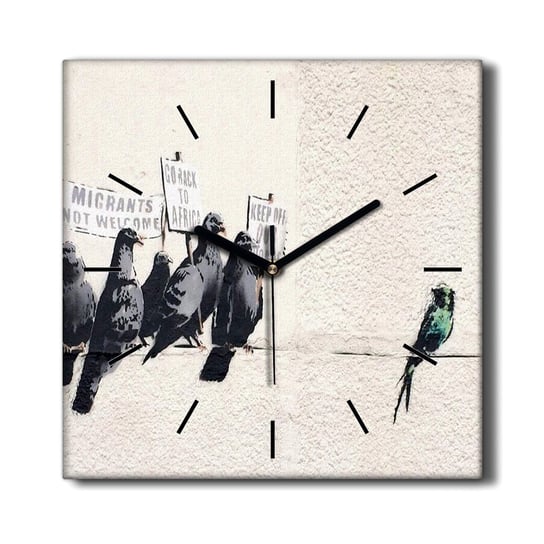 Zegar na płótnie Protestujące ptaki Banksy 30x30, Coloray Coloray