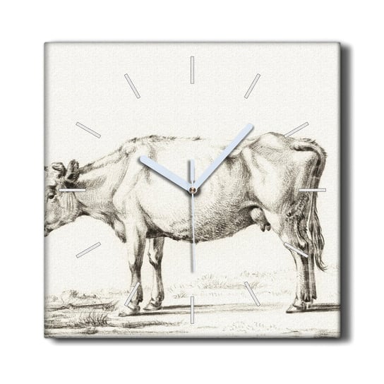 Zegar na płótnie ścienny 30x30 Zwierzę krowa szkic, Coloray Coloray