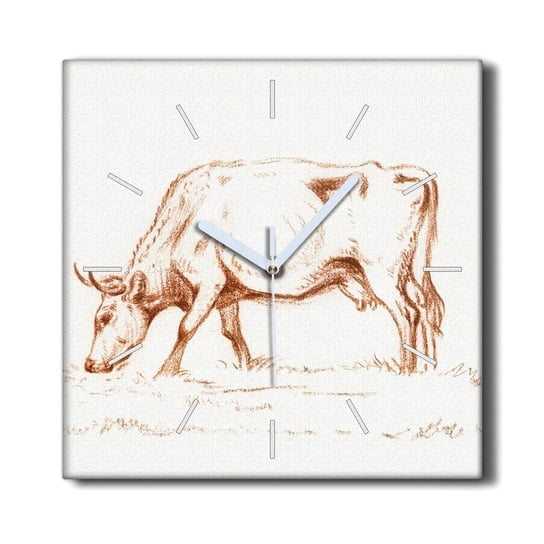 Zegar na płótnie ścienny cichy 30x30 Krowa szkic, Coloray Coloray