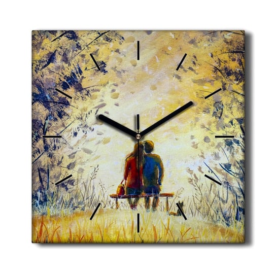 Zegar na płótnie stylowy Para drzewa ławka 30x30, Coloray Coloray