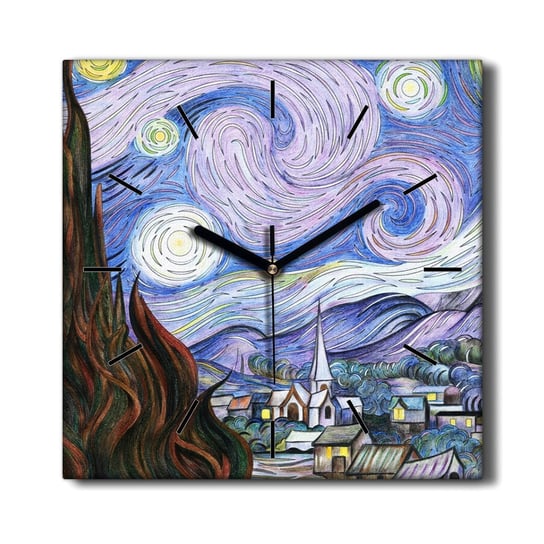 Zegar na płótnie stylowy prezent Noc wieś 30x30 cm, Coloray Coloray