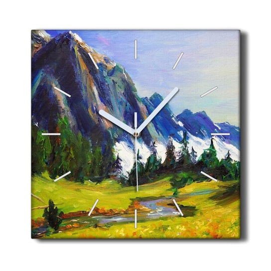 Zegar na płótnie wiszący 30x30 Łąka las góry niebo, Coloray Coloray