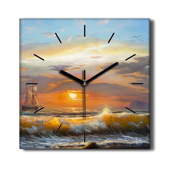 Zegar na płótnie Wybrzeże fale zachód słońca 30x30, Coloray Coloray
