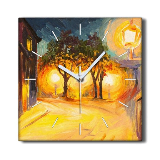 Zegar na ramie cichy 30x30 Miasto lampy noc drzewa, Coloray Coloray