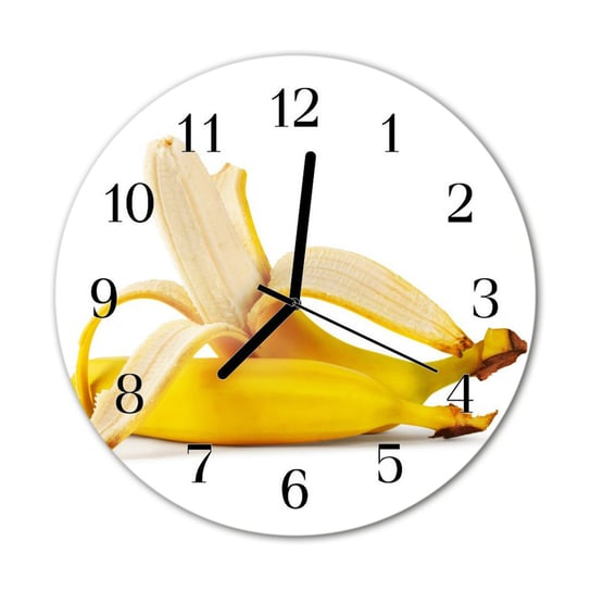 Zegar na szkle na ścianę Okrągły Banany Owoc Tulup