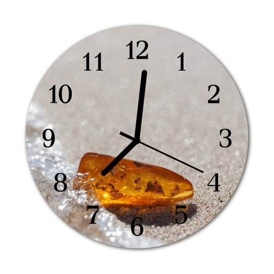 Zegar na szkle na ścianę Okrągły Bursztyn Plaża Tulup