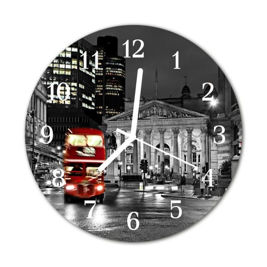 Zegar na szkle na ścianę Okrągły Bus Londyn Miasto Tulup