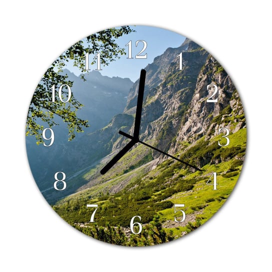 Zegar na szkle na ścianę Okrągły Góry Skały Tulup