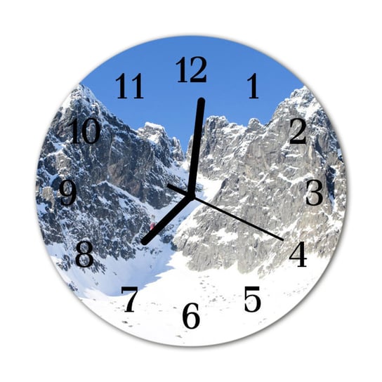 Zegar na szkle na ścianę Okrągły Góry Zima Widok Tulup