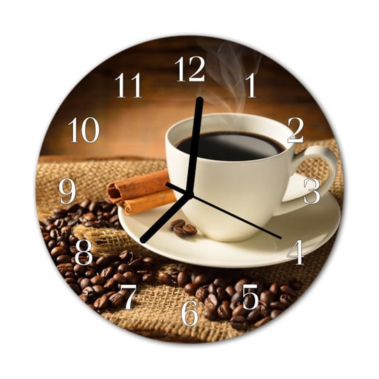Zegar na szkle na ścianę Okrągły Kawa Filiżanka Tulup
