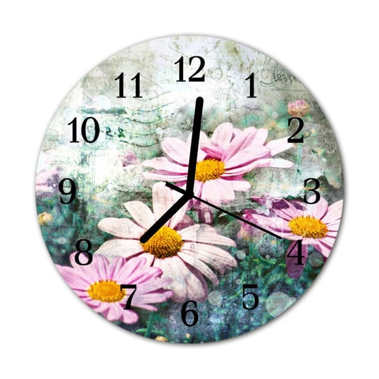 Zegar na szkle na ścianę Okrągły Kwiaty Tulup