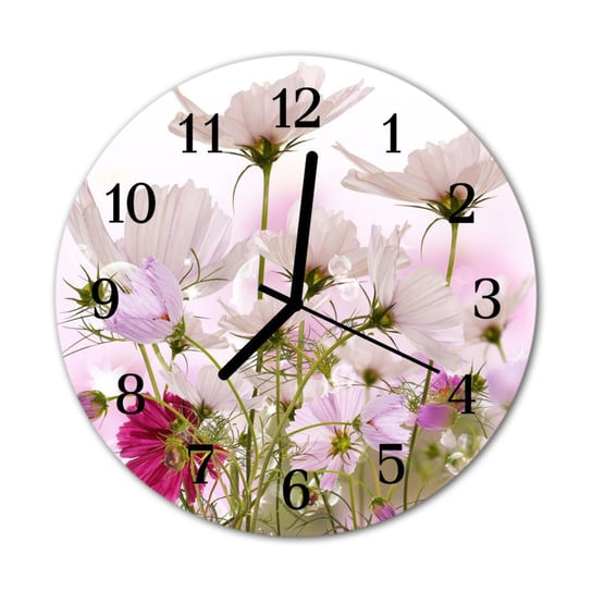 Zegar na szkle na ścianę Okrągły Kwiaty Natura Tulup