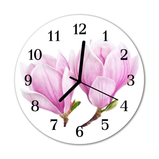 Zegar na szkle na ścianę Okrągły Magnolia Kwiaty Tulup