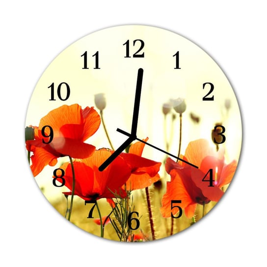 Zegar na szkle na ścianę Okrągły Maki Kwiaty Tulup