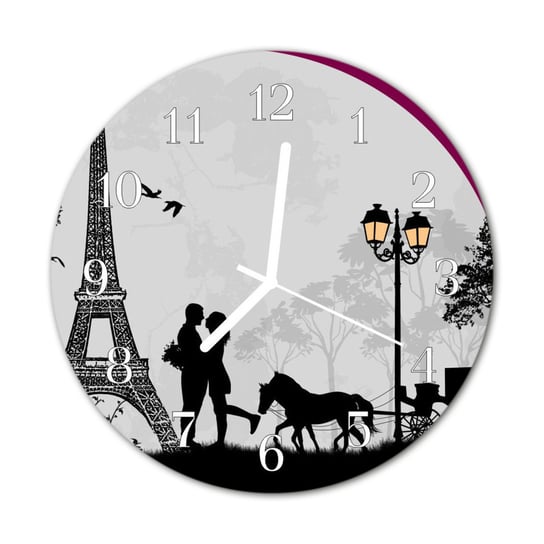 Zegar na szkle na ścianę Okrągły Miłość Paryż Tulup