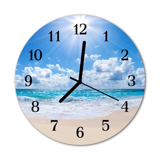 Zegar na szkle na ścianę Okrągły Morze Plaża Tulup