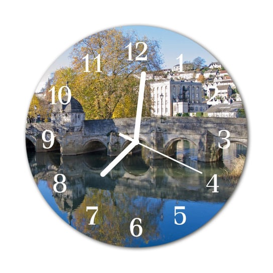 Zegar na szkle na ścianę Okrągły Most Architektura Tulup