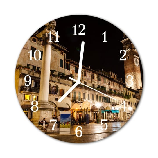 Zegar na szkle na ścianę Okrągły Noc miasta Miasto Tulup
