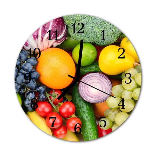 Zegar na szkle na ścianę Okrągły Owoce warzywa Tulup