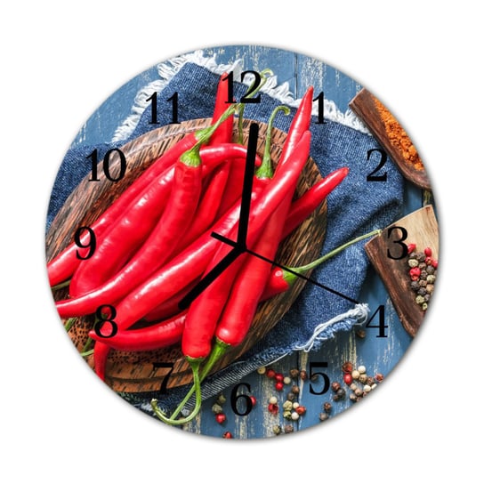 Zegar na szkle na ścianę Okrągły Papryczka chilli Tulup
