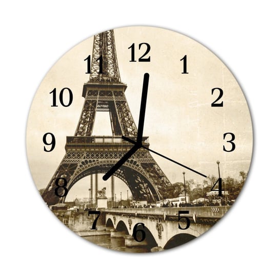 Zegar na szkle na ścianę Okrągły Paryż Miasto Tulup