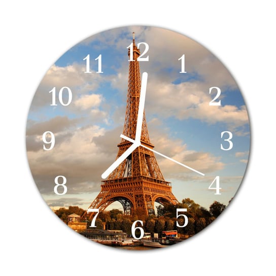 Zegar na szkle na ścianę Okrągły Paryż Miasto Tulup
