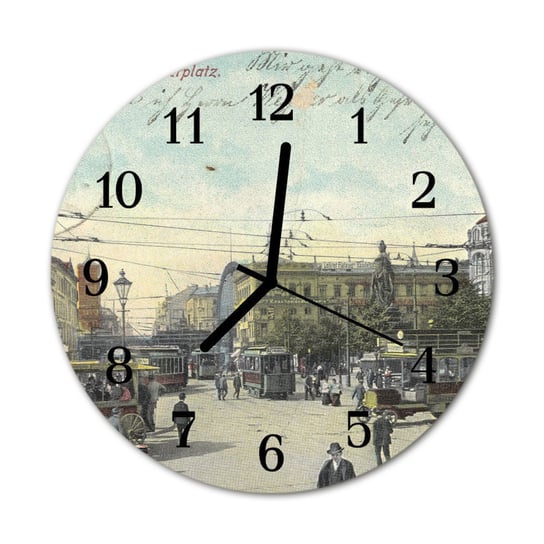 Zegar na szkle na ścianę Okrągły Retro Miasto Tulup
