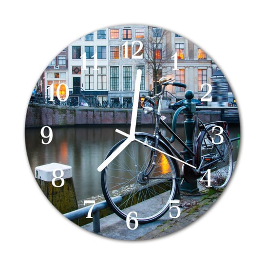 Zegar na szkle na ścianę Okrągły Rower Miasto Tulup
