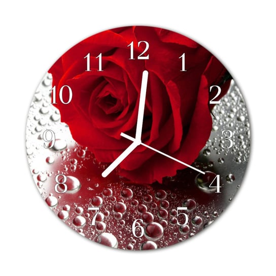 Zegar na szkle na ścianę Okrągły Róża Kwiaty Tulup