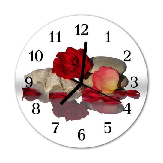 Zegar na szkle na ścianę Okrągły Róża muszla Tulup