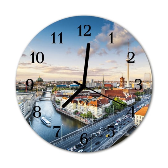 Zegar na szkle na ścianę Okrągły Rzeka miasto Tulup