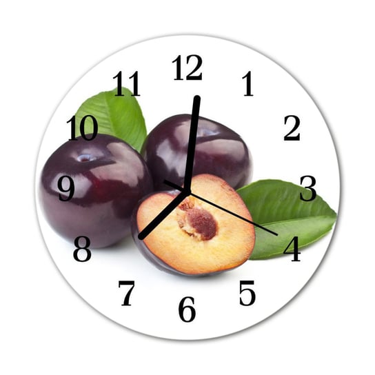 Zegar na szkle na ścianę Okrągły Śliwki Owoce Tulup