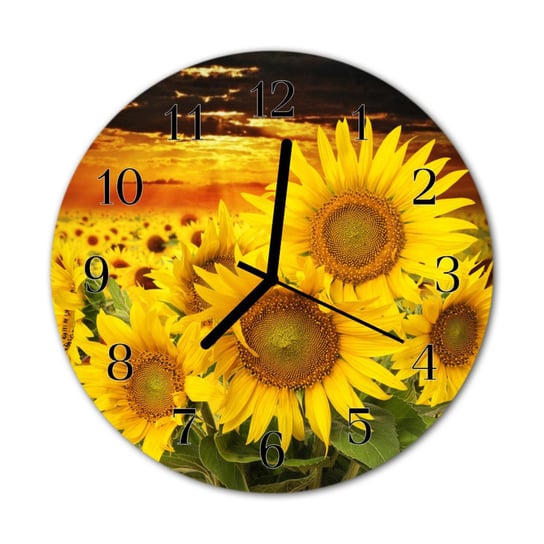 Zegar na szkle na ścianę Okrągły Słonecznik Kwiaty Tulup