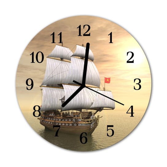 Zegar na szkle na ścianę Okrągły Statek Morze Tulup