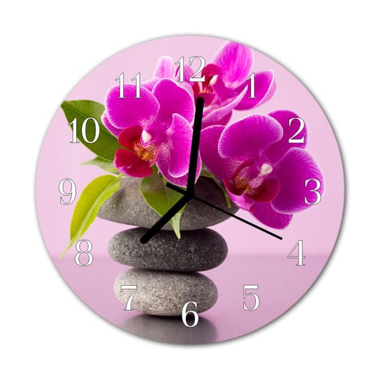 Zegar na szkle na ścianę Okrągły Storczyk Kwiaty Tulup