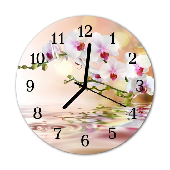Zegar na szkle na ścianę Okrągły Storczyk Kwiaty Tulup