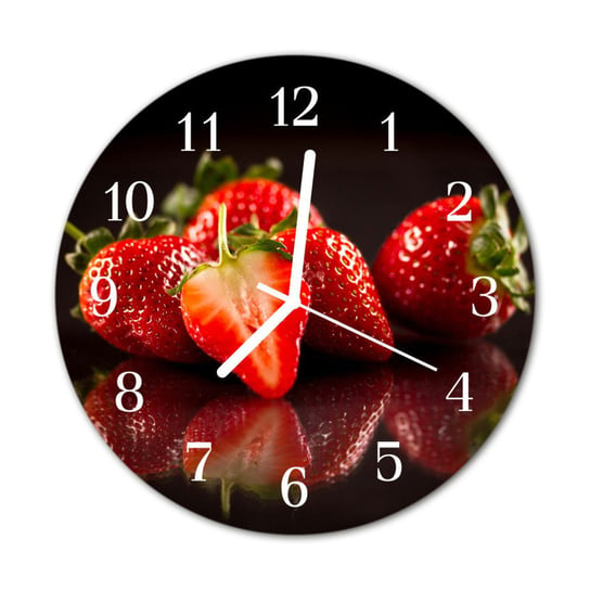 Zegar na szkle na ścianę Okrągły Truskawki Owoc Tulup